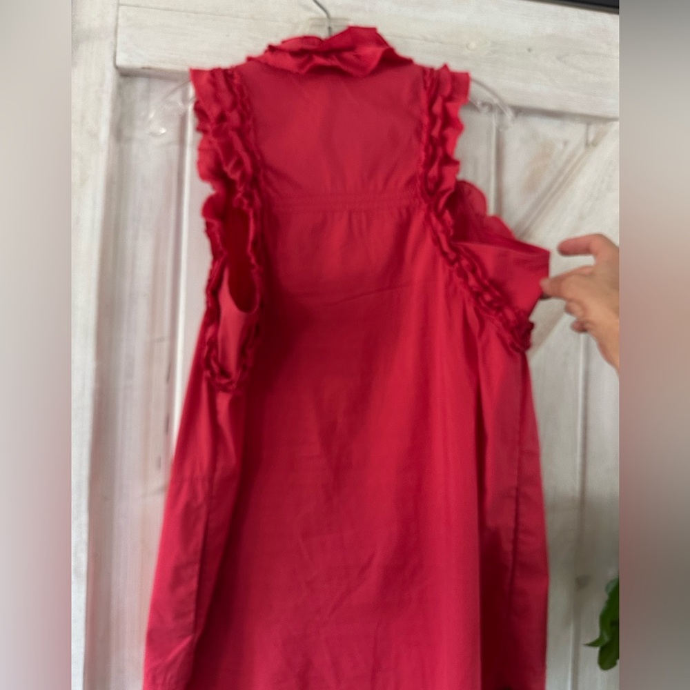 BCBGMaxAzria Red Ruffle Sleeveless Button Front Top - Picture 3 of 6